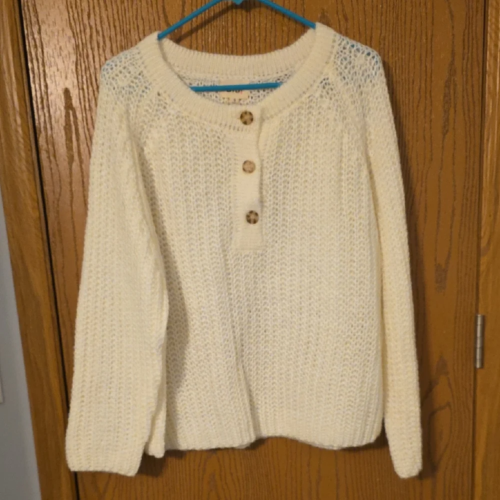 BiBi Cream Button-Accent Sweater - Picture 1 of 3